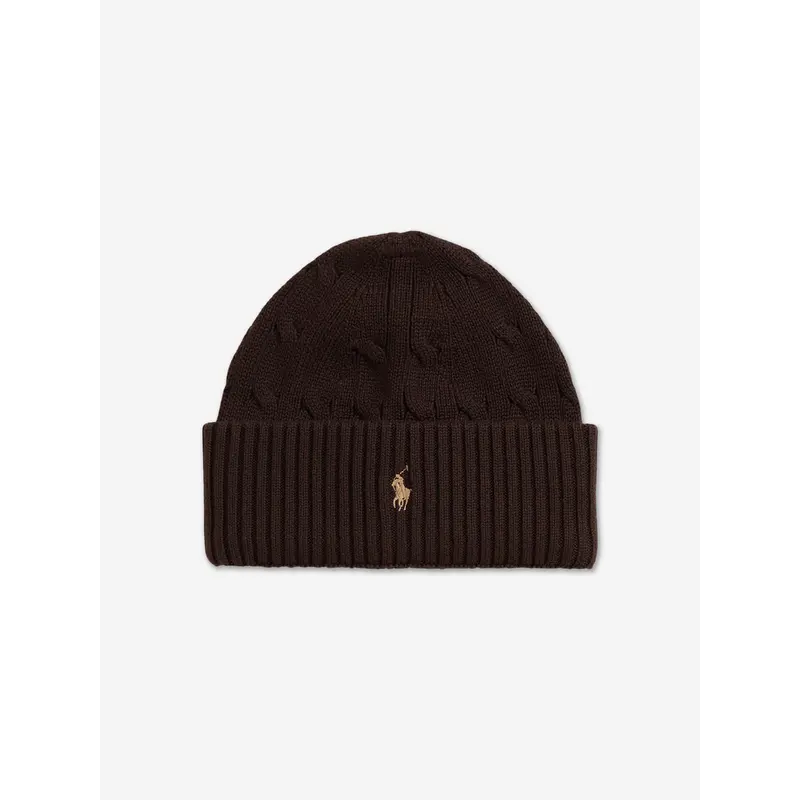 Boys Cable Knit Beanie Hat in Brown