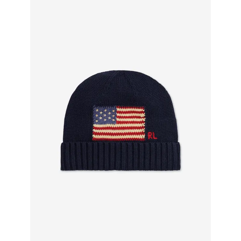 Boys USA Flag Beanie Hat in Navy