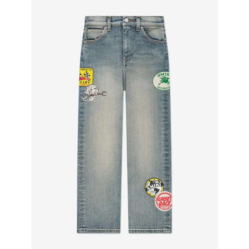Amiri Kids Station Patch Straight Jeans in Blue