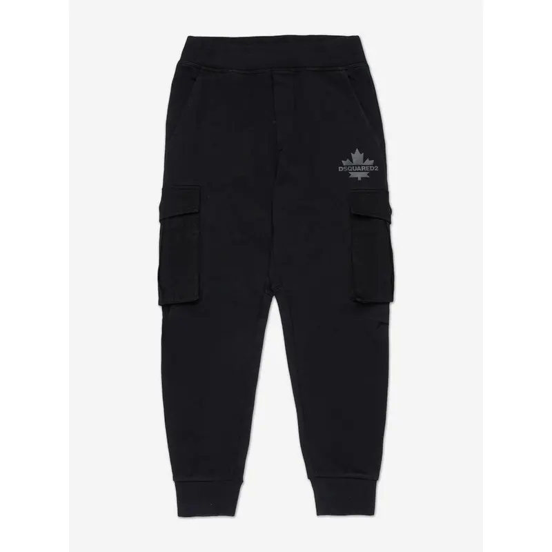 Dsquared2 Kids Maple Leaf Logo Cargo Joggers in Black