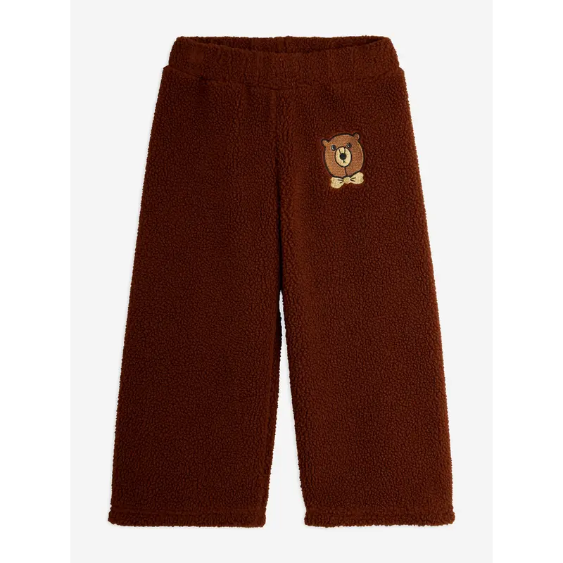Mini Rodini Kids Embroidered Bear Pile Trousers in Brown