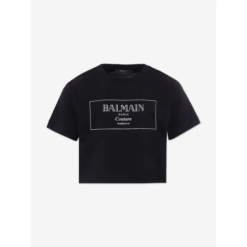 Balmain Girls Logo Print T-Shirt in Black